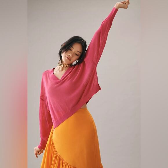 Anthro Maeve Sheer V-Neck Sweater - Picture 1 of 8